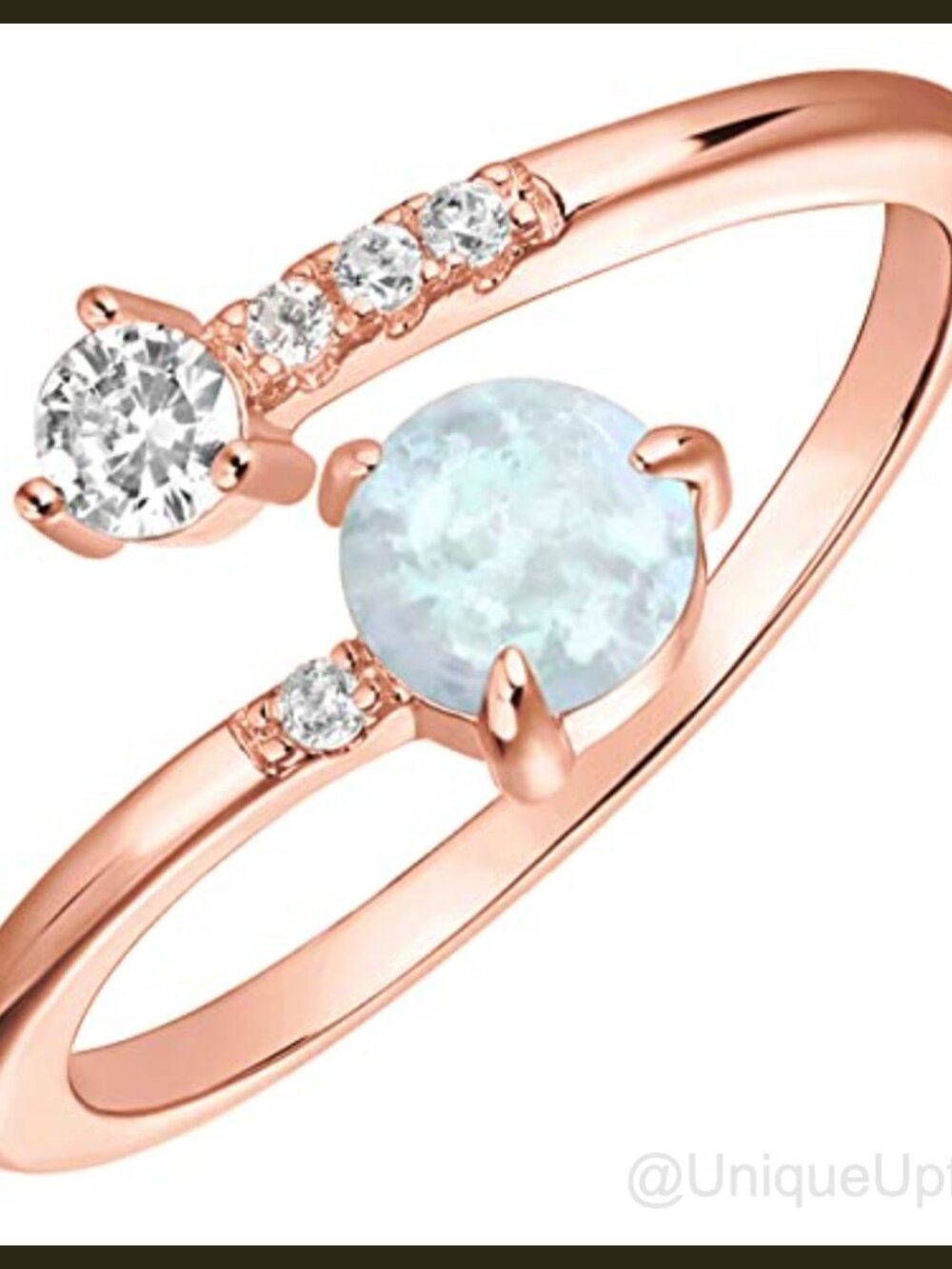 14K Rose Gold Plated Created Opal Stacking Ring Adjustable Hypoallergenic